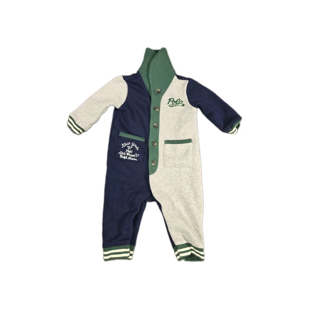 Ralph Lauren Baby Boyss Sz 6M Colorblock Coverall Rugby One Piece New York 1967